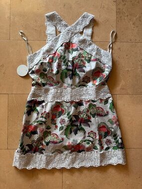 Hill House Floral Eyelet Trim Mini Dress in White, Green, Red